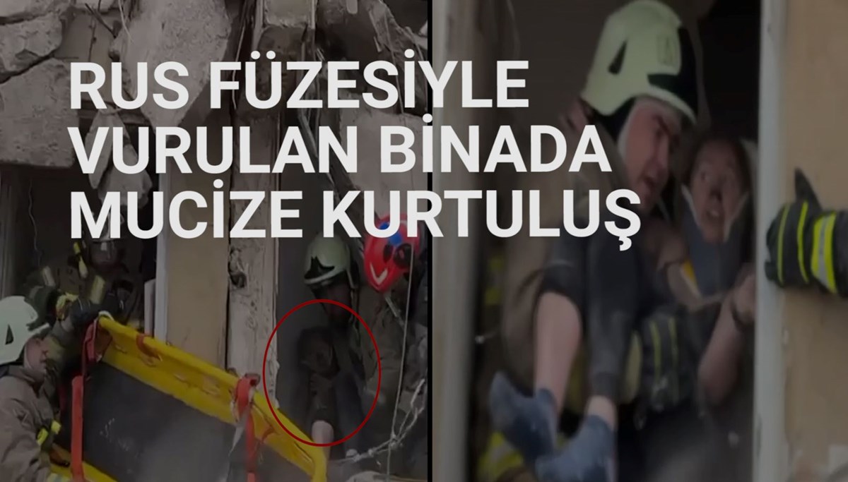 Ukrayna'da Rus güçlerince vurulan binada sıkışan kadının kurtarılma anı