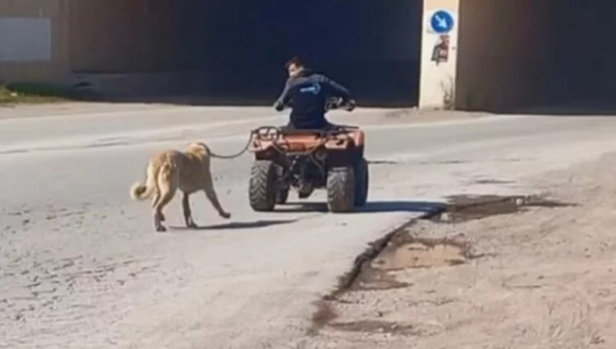 Bursa'da bir kişi ATV'sine bağladığı köpeğini sürükledi