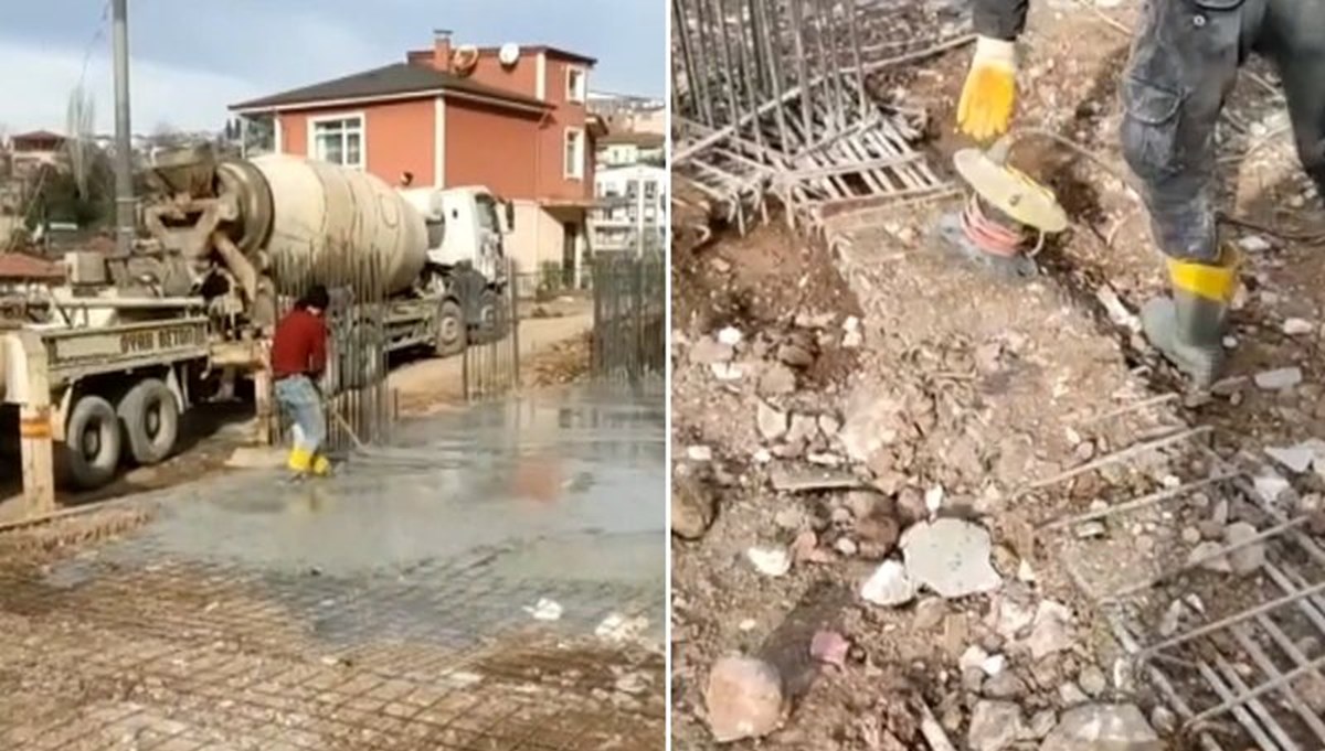 Kocaeli'de binanın temel kirişine beton yerine toprak