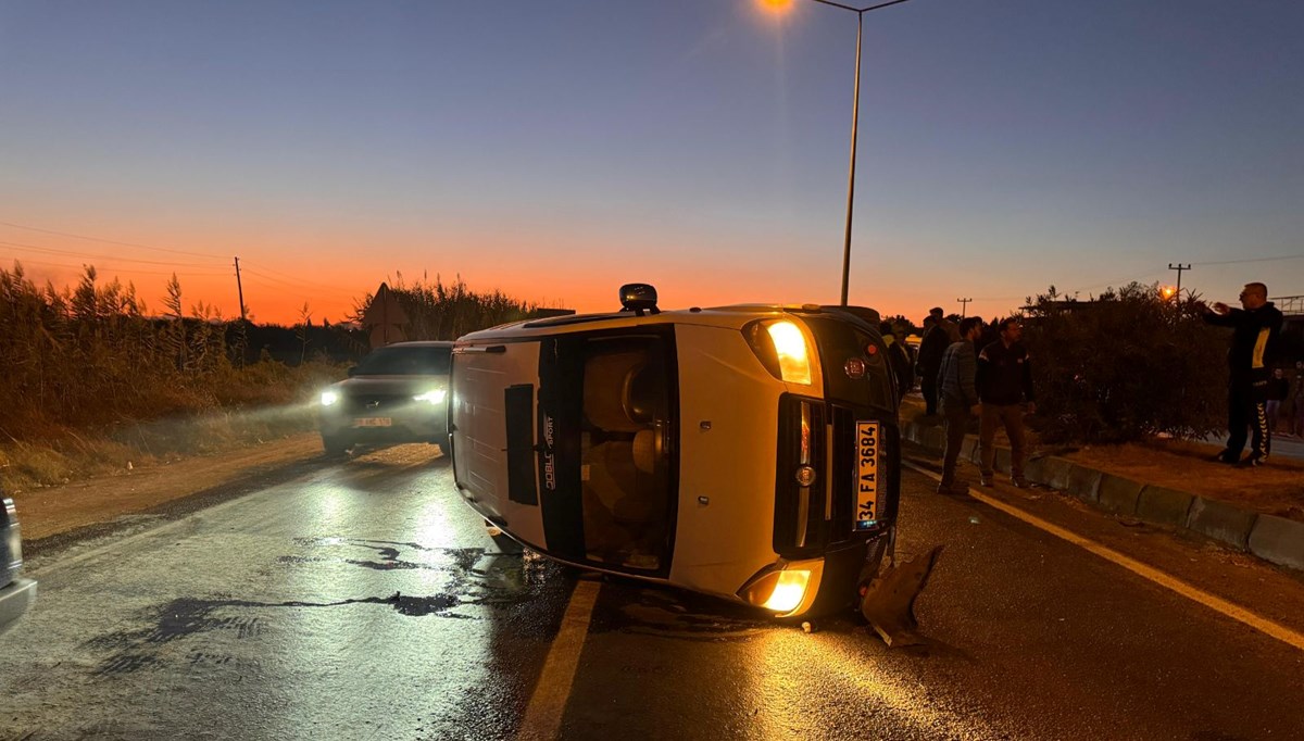 Emniyet kemeri takılı olan sürücü takla atan araçtan yara almadan kurtuldu