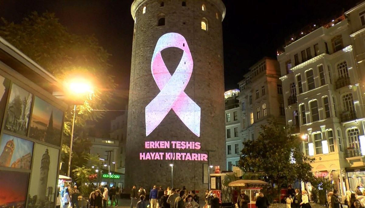 Galata Kulesi’ne pembe kurdele yansıtıldı