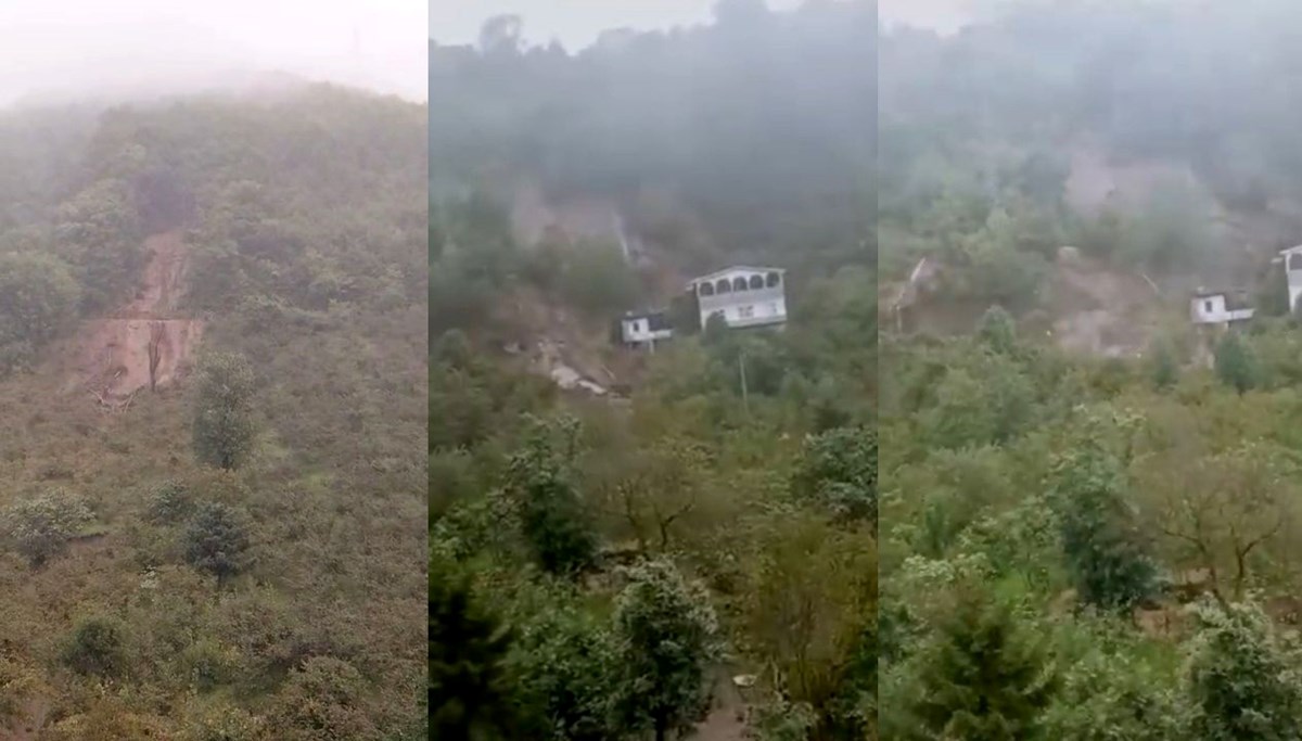 Trabzon Araklı'daki heyelanlar böyle görüntülendi