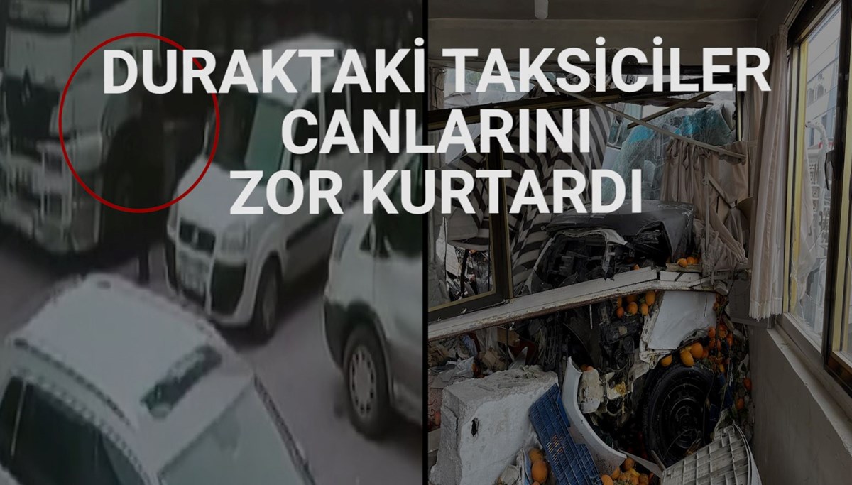 Freni boşalan TIR, 5 araç ve taksi durağına çarparak durabildi