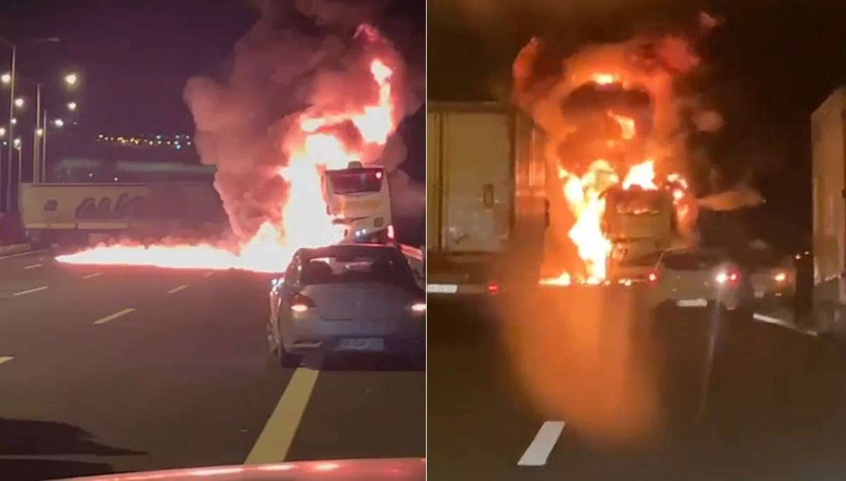 Ankara'da TIR'ın çarptığı yolcu otobüsü alev alev yandı: 5 yaralı