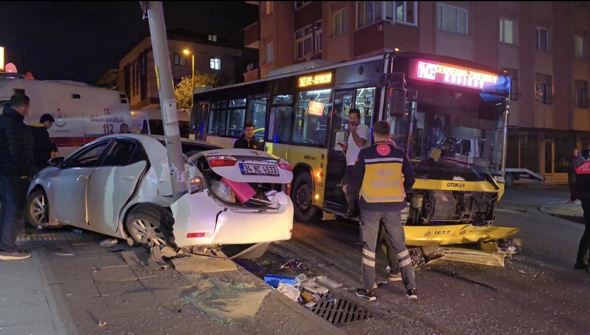 Ataşehir'de İETT otobüsü ile otomobil çarpıştı